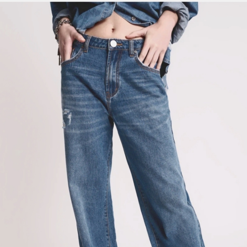 NWT ONE TEASPOON Distressed Jackson Mid Waist Wide Leg Denim Jeans 32
